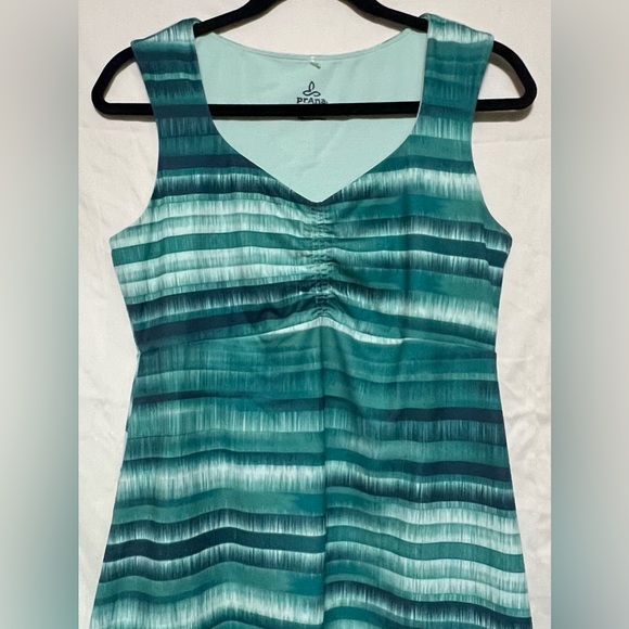 Prana Viana Aqua and White Striped Lightweight Casual Midi Dress Resortwear - Picture 4 of 7